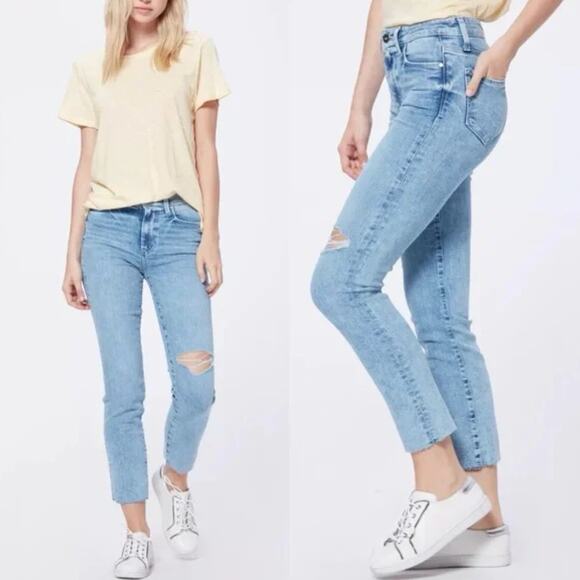 Paige Hoxton Slim Aloha Destructed Jeans 24 Frayed - Picture 2 of 16